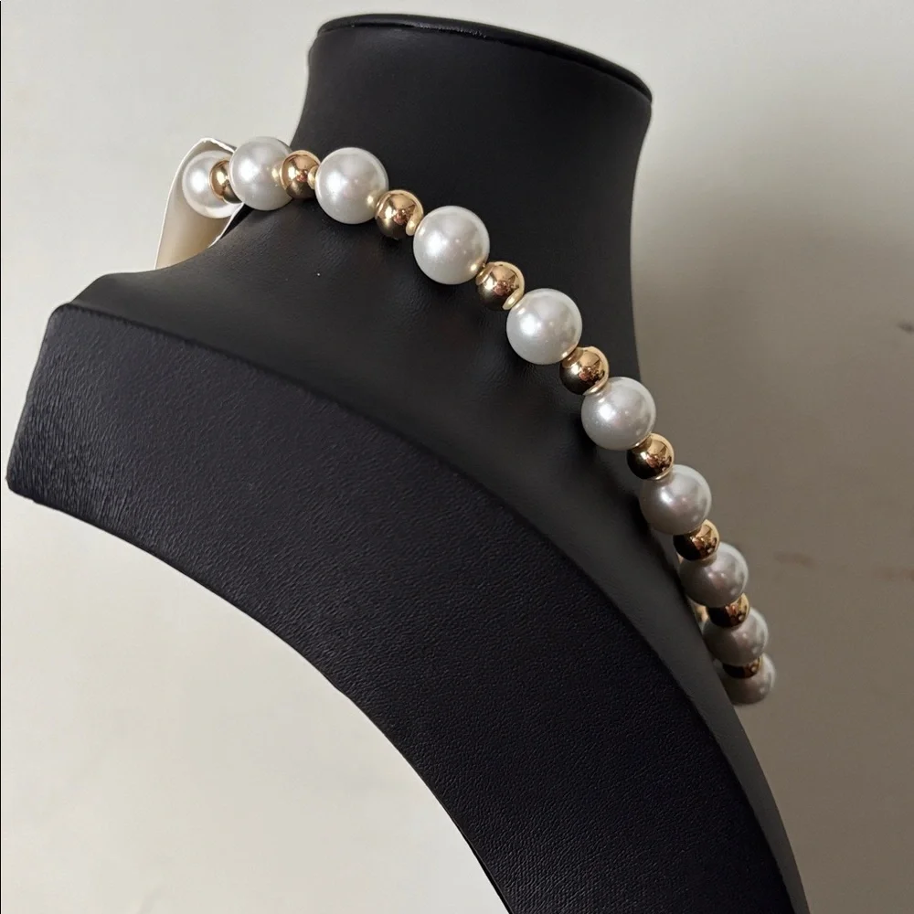 Nordstrom Rack White and Gold Round Beaded Adjustable Nickle Free Necklace